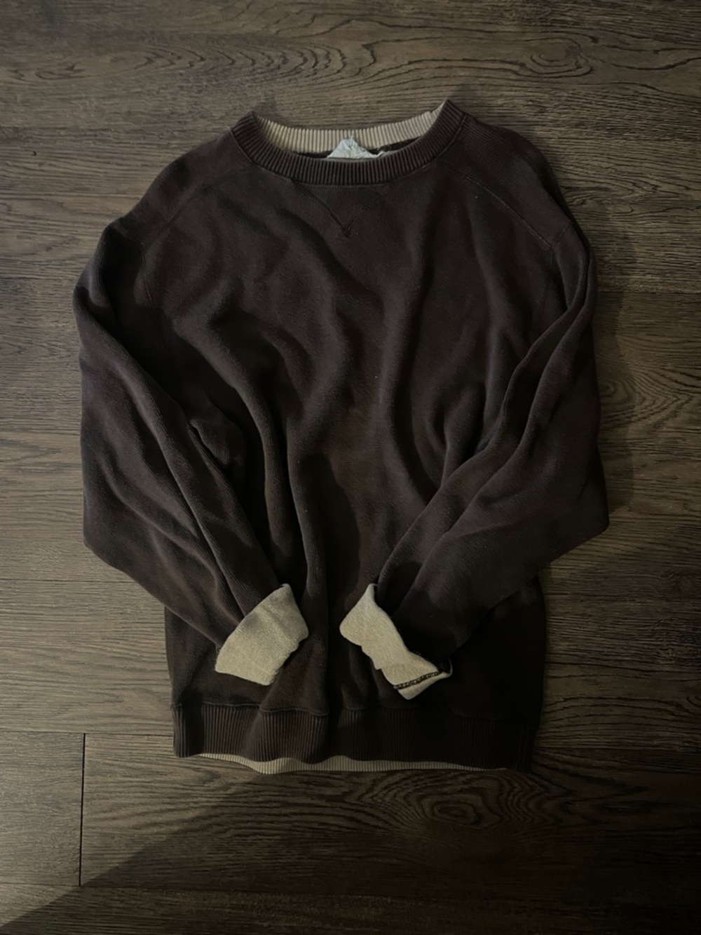 Men's Crewneck Sweater - Dark Brown with Contrast Cuffs